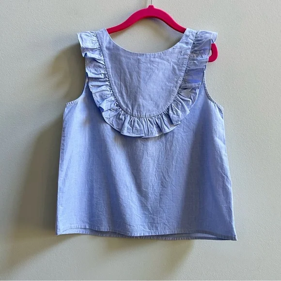 Jacadi Paris Bundle of 2 Blue And Floral Sleeveless Ruffled Tops, Size 8A - Picture 9 of 11